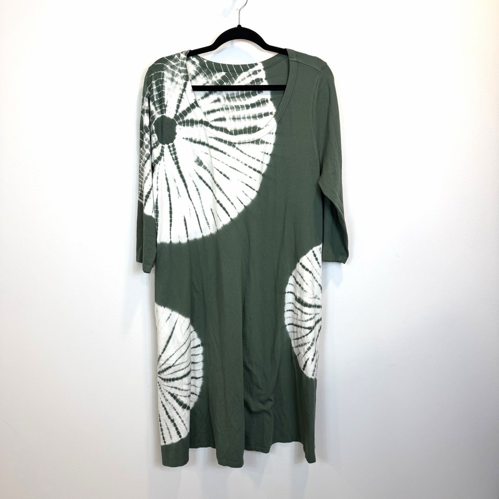 Soft Surroundings Santiago ¾ Sleeve Dress Tie-Dye XL‎ Green Sand Dollars